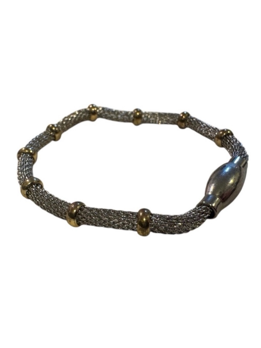 Two-Tone Mesh Link Bracelet With Magnetic Clasp - Silver and Gold